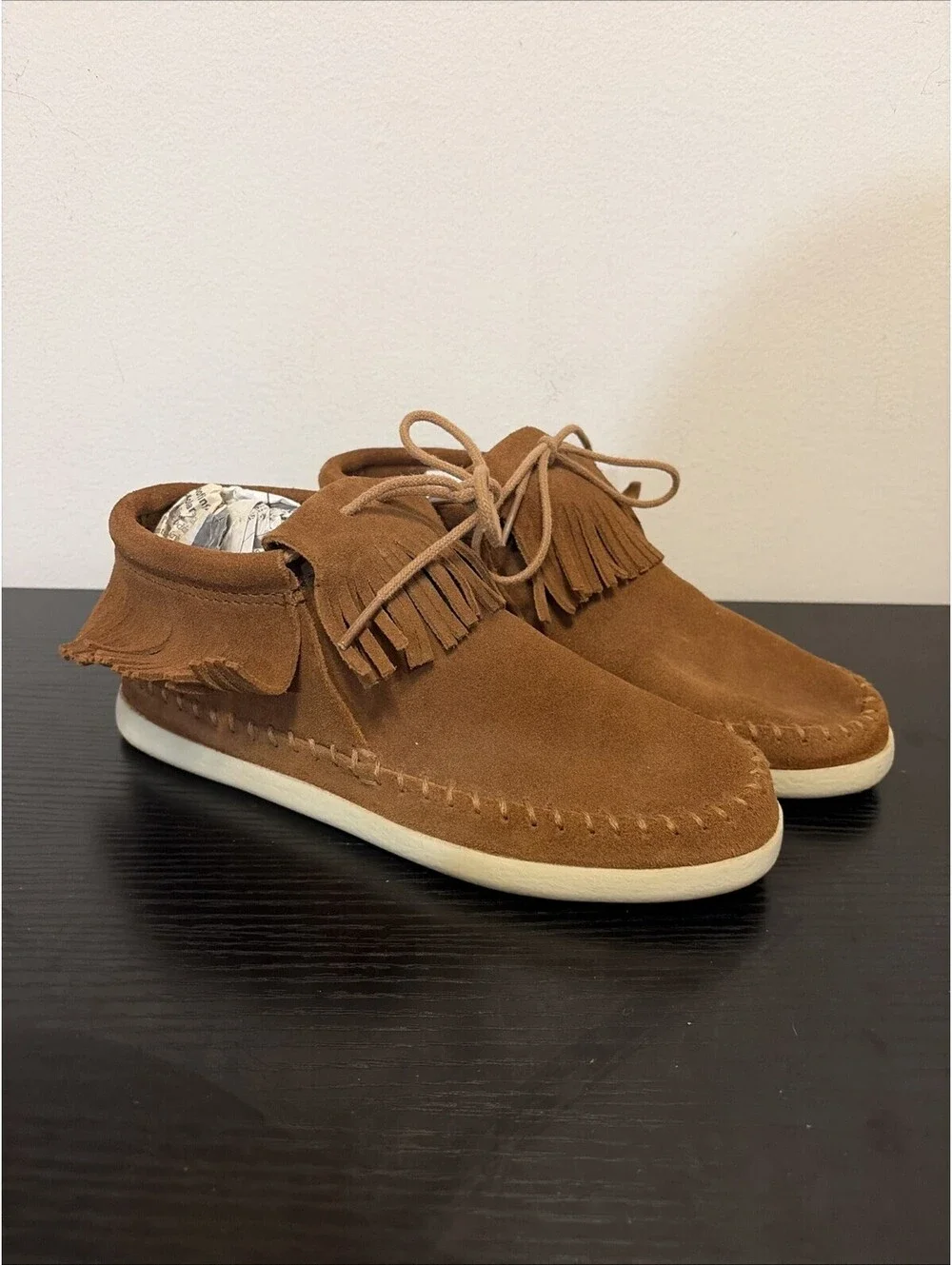 Minnetonka Womens Venice 452T Brown Suede Fringe Ankle Moccasin Boots Size 6